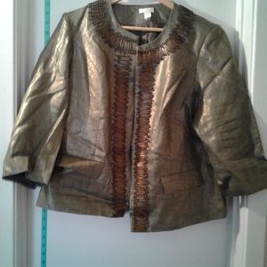 Chico's LS Bronzed Green Bead Embellished Blazer